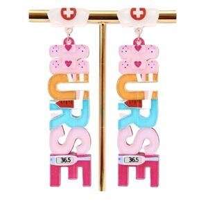 Colorful "NURSE" Acrylic Dangle Earrings - Fun Medical Graduation Gift NWT